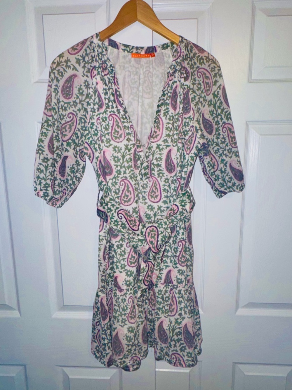 Oliphant Paisley Cotton Mini Dress | Belted Boho Resort Dress | Size Small - Picture 3 of 7
